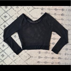 Express Black Mesh Long Sleeve Crop Top | S